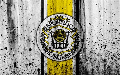 4k, FC Lokeren, grunge, ESL Pro League, logo, soccer, football club, Belgium, art, Lokeren, stone texture, Lokeren FC