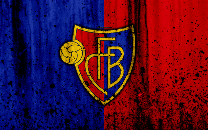 FC Basel, 4k, logo, taş doku, grunge, İsvi&#231;re S&#252;per Lig, futbol, amblem, Basel, İsvi&#231;re