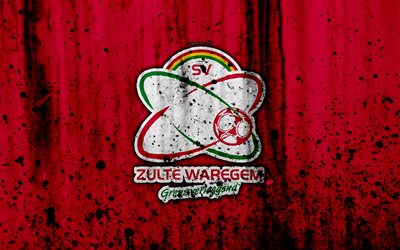 4k, FC Zulte Waregem, grunge, ESL Pro League, logotyp, fotboll, football club, Belgien, konst, Zulte Waregem, sten struktur, Zulte Waregem FC
