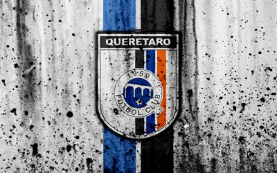 4k, FC Queretaro, grunge, Liga MX, soccer, art, Primera Division, football club, Mexico, Queretaro, stone texture, Queretaro FC