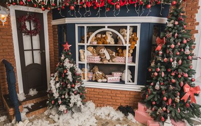 Alberi di natale, decorazioni, Nuovo Anno, palle di Natale, orsetti di peluche