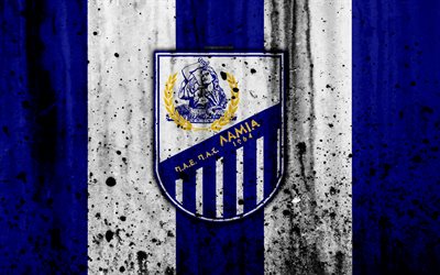 PAS Lamia 1964, 4K, Grecia Super Leagueu, grunge, pietra textre, Lamia FC logo, stemma, greco football club, Lamia, Grecia