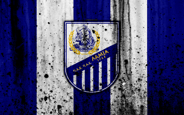 PAS Lamia 1964, 4K, Kreikan Super Leagueu, grunge, kivi textre, Lamia FC-logo, tunnus, Kreikan football club, Lamia, Kreikka