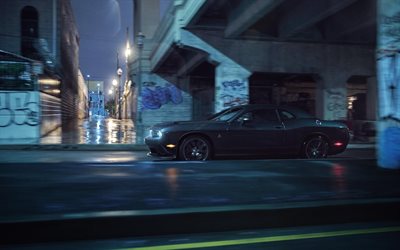 Dodge Challenger, supercar, 2018 auto, di notte, il movimento, la Dodge