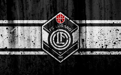 FC Lugano, 4K, logo, stone texture, grunge, Switzerland Super League, football, emblem, Lausanne, Switzerland