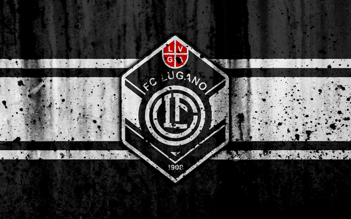 FC Lugano, 4K, logo, textura de pedra, grunge, Super Liga Su&#237;&#231;a, futebol, emblema, Lausanne, Su&#237;&#231;a