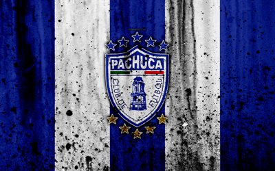 4k, FC Pachuca, grunge, Liga MX, soccer, art, Primera Division, football club, Mexico, Pachuca, stone texture, Pachuca FC