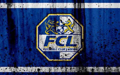 FC Luzern, 4k, logo, textura de pedra, grunge, Super Liga Su&#237;&#231;a, futebol, Luzern emblema, Lucerna, Su&#237;&#231;a