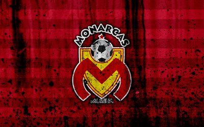 4k, FC Monarcas, grunge, Liga MX, soccer, art, Primera Division, football club, Mexico, Monarcas, stone texture, Monarcas FC