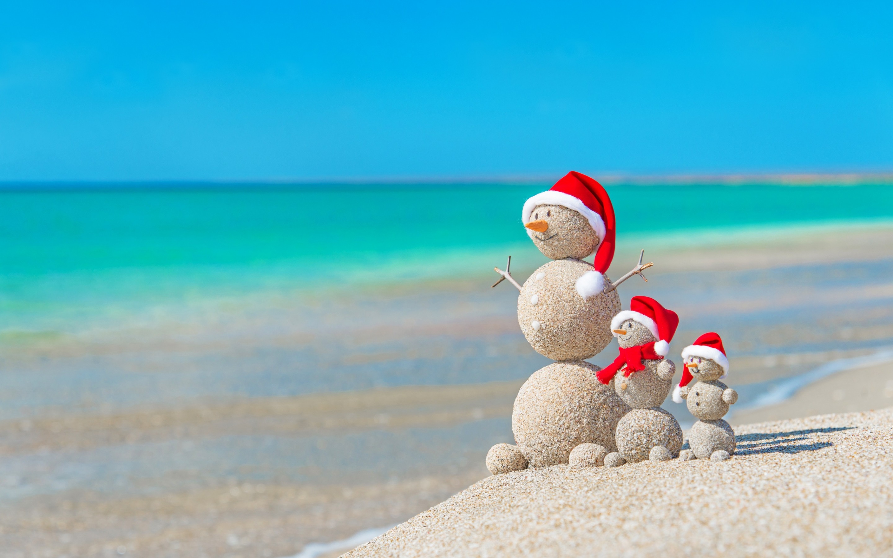 Download wallpapers Christmas, tropical islands, beach, snowmen from