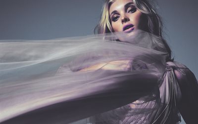Elsa Hosk, photoshoot, 4k, Swedish top model, purple dress, make-up