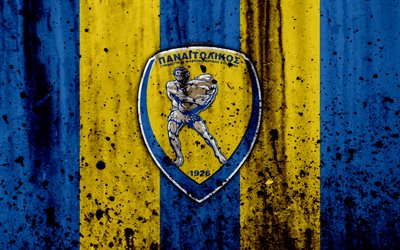 Panetolikos FC, 4K, Greece Super League, grunge, stone texture, Panetolikos logo, emblem, Greek football club, Agrinion, Greece