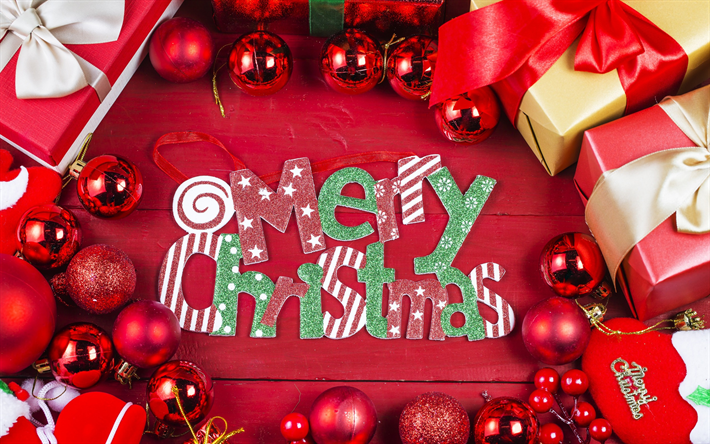 frohe weihnachten, neues jahr, rot, weihnachtskugeln, dekorationen
