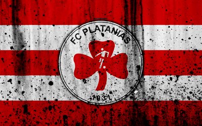 Le FC Platanias, 4K, la Gr&#232;ce Super League, grunge, texture de pierre, Platanias logo, l&#39;embl&#232;me, le grec, le club de football, Platanias, Gr&#232;ce