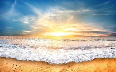 el amanecer, la ma&#241;ana, mar, olas, playa, paisaje marino