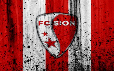 FC Sion, 4K, logo, taş doku, grunge, İsviçre Süper Lig, futbol, Sion amblemi, Zürih, İsviçre