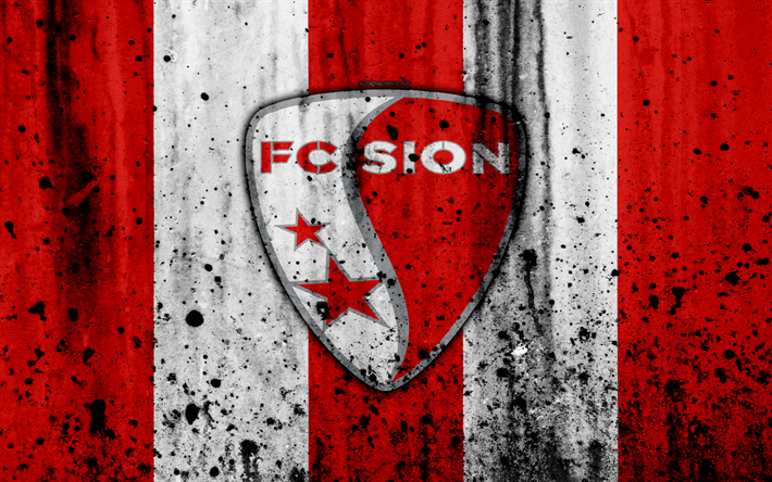 FC Sion, 4K, le logo, la texture de pierre, grunge, Suisse Super League, le football, Sion embl&#232;me, Zurich, Suisse