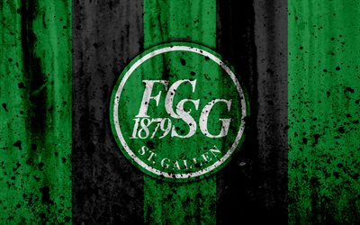 FC St Gallen, FC, 4K, logo, stone texture, grunge, Switzerland Super League, football, emblem, St Gallen, Switzerland