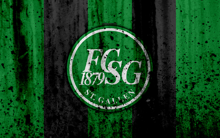 FC St Gallen, FC, 4K, logotyp, sten struktur, grunge, Schweiz Super League, fotboll, emblem, St Gallen, Schweiz