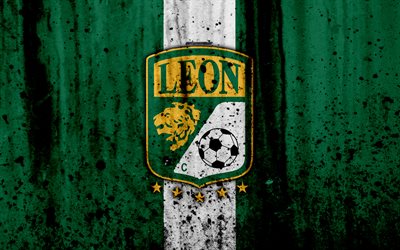 4k, FC Leon, grunge, Liga MX, soccer, art, Primera Division, football club, Mexico, Leon, stone texture, Leon FC