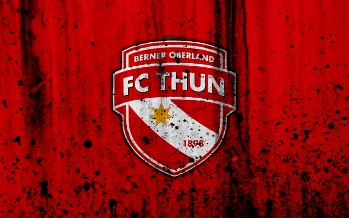 FC Thun, 4K, logo, pietra, texture, grunge, Svizzera Super League, di calcio, emblema, Thun, Svizzera