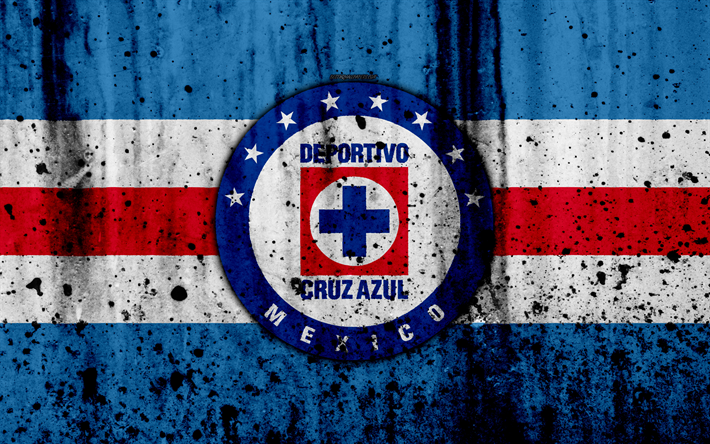 4k, FC Cruz Azul, grunge, Liga MX, soccer, art, Primera Division, football club, Mexico, Cruz Azul, stone texture, Cruz Azul FC