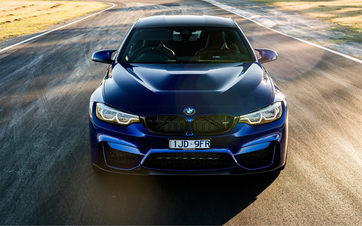BMW M4 CS, 2018, coup&#233; sport, bleu M4, vue de face, voitures allemandes, BMW