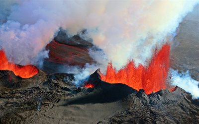 volcanic eruption, mountains, lava, volcano, burning earth