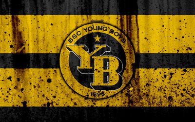 Young Boys FC, 4K, logo, stone texture, grunge, Switzerland Super League, football, emblem, Bern, Switzerland, BSC Young Boys