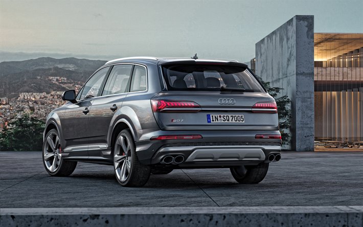 2020, Audi SQ7, vista posteriore, esterno, SUV grigio, nuovo grigio SQ7, auto tedesche, Audi