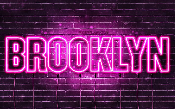 ブルックリン, 4k, 壁紙名, 女性の名前, ブルックリンの名前, 紫色のネオン, テキストの水平, 写真のブルックリンの名前
