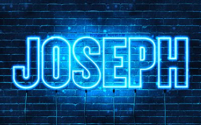 Joseph, 4k, wallpapers with names, horizontal text, Joseph name, blue neon lights, picture with Joseph name
