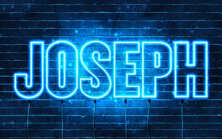 Joseph, 4k, wallpapers with names, horizontal text, Joseph name, blue neon lights, picture with Joseph name