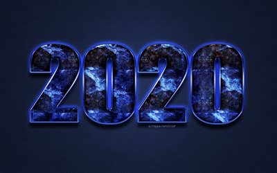 Blue grunge 2020 background, blue grunge numbers, 2020 metal background, 2020 concepts, Happy New Year 2020, blue background