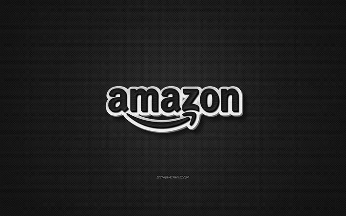 Amazon leather logo, black leather texture, emblem, Amazon, creative art, black background, Amazon logo