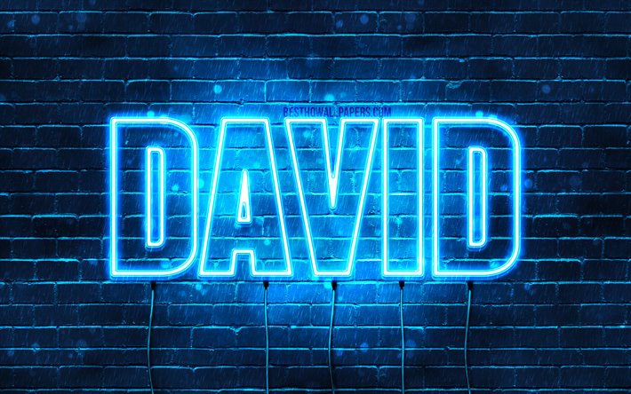 David, 4k, taustakuvia nimet, vaakasuuntainen teksti, David nimi, blue neon valot, kuva David nimi