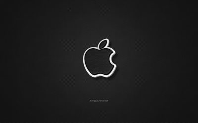 Apple l&#228;der logotyp, svart l&#228;der konsistens, emblem, Apple, kreativ konst, svart bakgrund, Apples logotyp