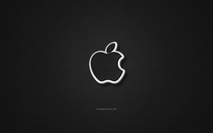 Apple deri logosu, siyah deri dokusu, amblem, Apple, yaratıcı sanat, siyah arka plan, Elma logosu