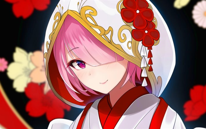 Ram, red flowers, Re Zero, protagonist, Re Zero characters, girl with purple hair, manga, Ram Re Zero