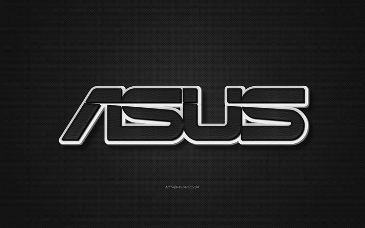Asus l&#228;der logotyp, svart l&#228;der konsistens, emblem, Asus, kreativ konst, svart bakgrund, Asus-logotyp