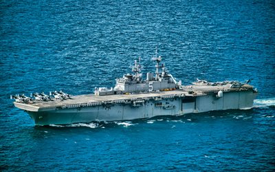 USS Bataan, 4k, LHD-5, アサルト船, アメリカ海軍, 米国陸軍, 戦艦, 米海軍, ワ-クラス, HDR