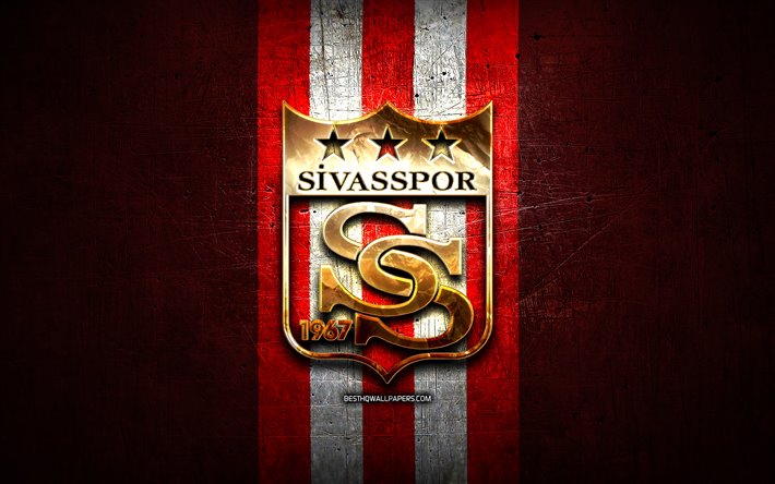 Sivasspor FC, ouro logotipo, Super League Turca, vermelho de metal de fundo, futebol, Sivasspor, Turco futebol clube, Sivasspor logotipo, Super Lig, A turquia