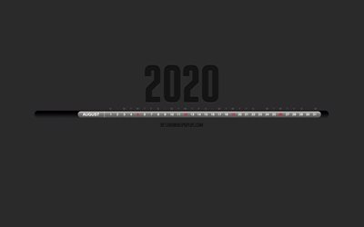 2020 ao&#251;t du Calendrier, un noir &#201;l&#233;gant calendrier, ao&#251;t 2020, fond gris, les mois de l&#39;agenda, ao&#251;t 2020 nombres dans une ligne, ao&#251;t 2020 Calendrier