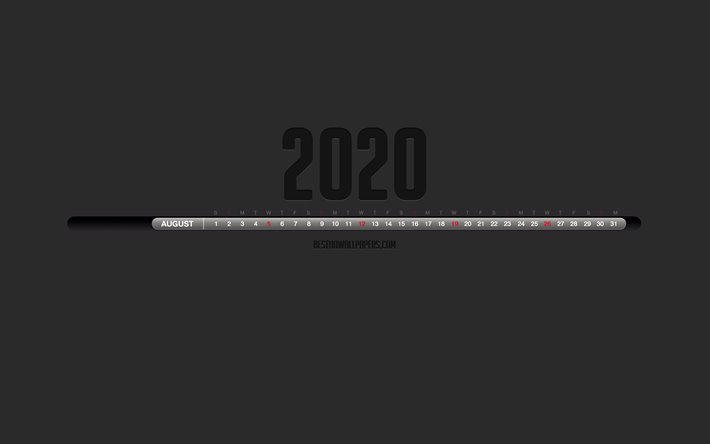 2020年カレンダー, お洒落な黒いカレンダー, 日2020年, グレー背景, 月間カレンダー, 日2020年までの数字を一線, 日2020年のカレンダー
