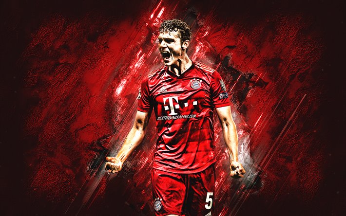 Benjamin Pavard, FC Bayern Munich, footballeur fran&#231;ais, le d&#233;fenseur, le portrait, la pierre rouge de fond, de la Bundesliga, football