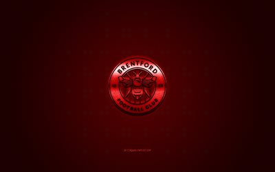 Brentford FC, English football club, EFL Championship, red logo, red carbon fiber background, football, London, England, Brentford FC logo