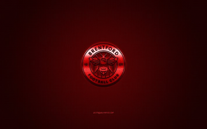 Brentford FC, English football club, EFL Championship, red logo, red carbon fiber background, football, London, England, Brentford FC logo
