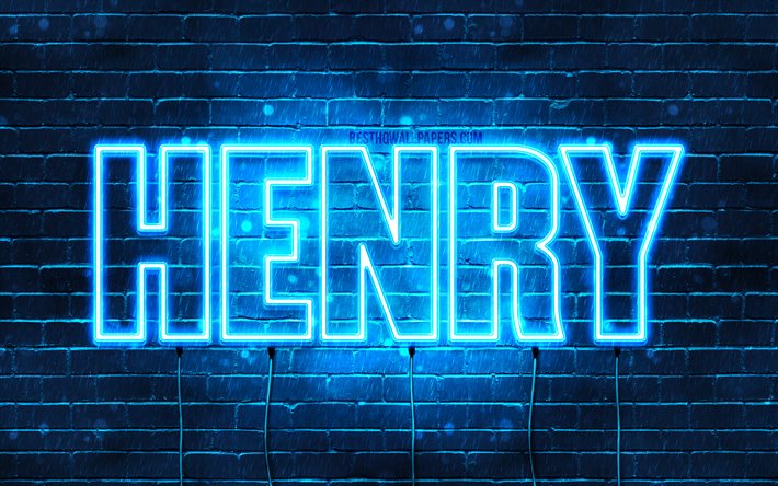 ヘンリー, 4k, 壁紙名, テキストの水平, ヘンリー名, 青色のネオン, 写真とヘンリー名