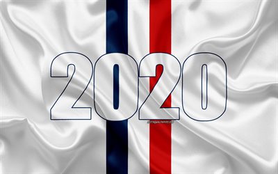 Happy New Year 2020, France, 2020 France, New Year 2020, 2020 concepts, France flag, silk texture, white flag, French flag