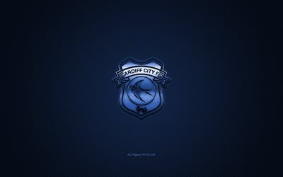 Cardiff City FC, Englannin football club, EFL-Mestaruuden, sininen logo, sininen hiilikuitu tausta, jalkapallo, Cardiff, Wales, Cardiff City FC-logo